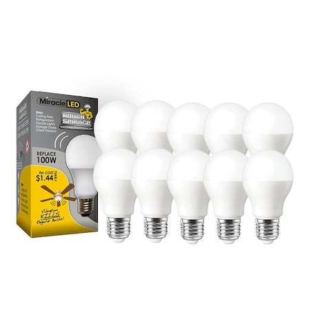 Miracle Led 100W Replacement LED Bulbs, Vibration Resistant Light for Garage Doors & Ceiling Fans, 10PK 603658